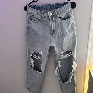 High Waist Ripped Straight Leg Jeans